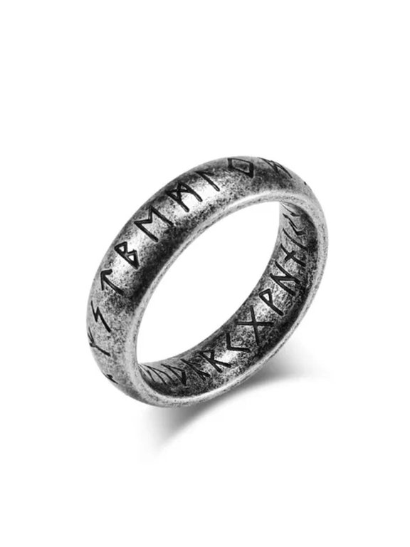 Viking Rings for Men Women Norse Raven Runes Vegvisir Compass Amulet Size 5-13-Gray-13