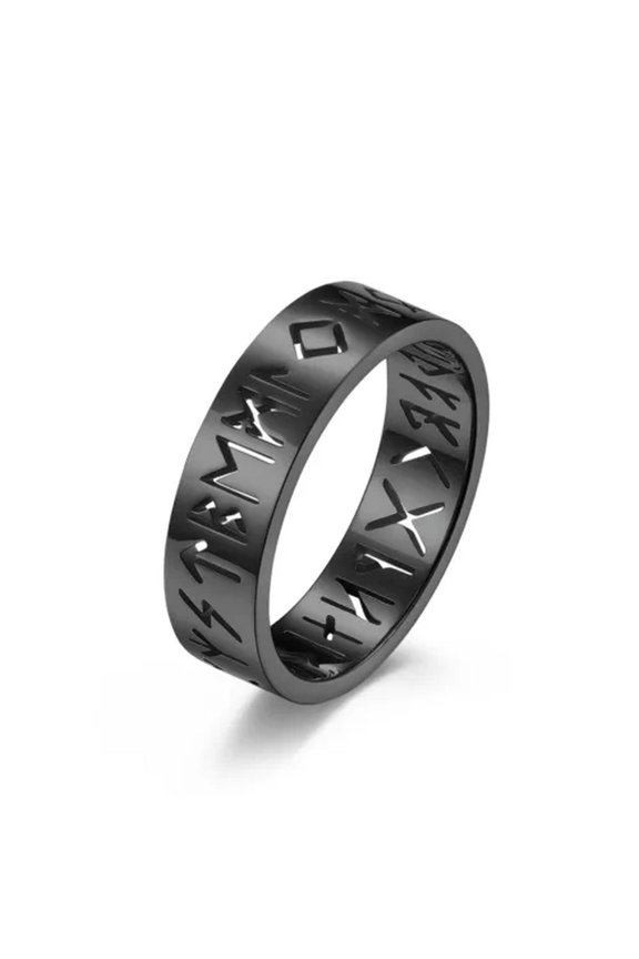 Viking Rings for Men Women Norse Raven Runes Vegvisir Compass Amulet Size 6-12-Black-9