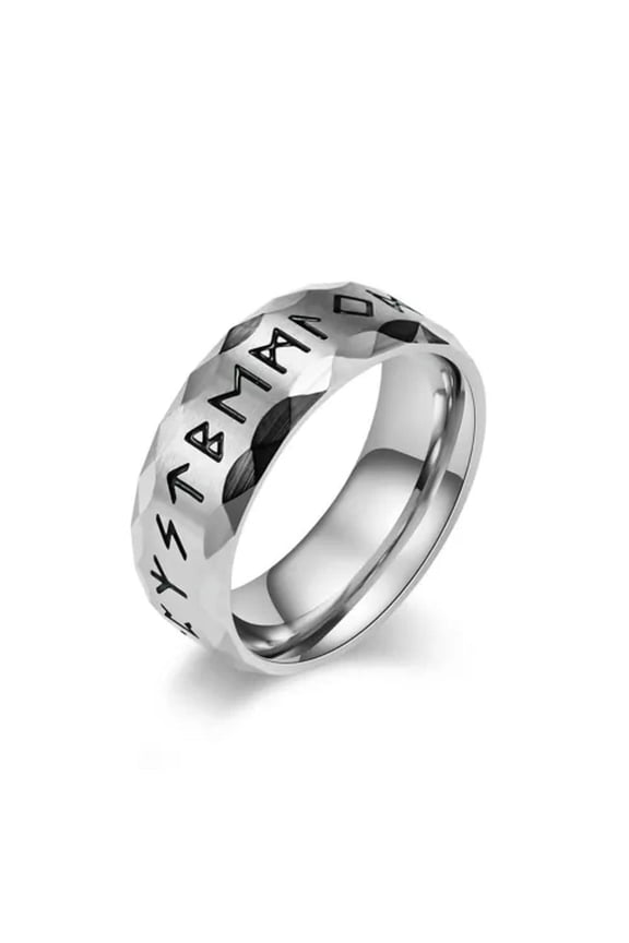 Viking Rings for Men Women Norse Raven Runes Vegvisir Compass Amulet Size 7-13-Silver-7