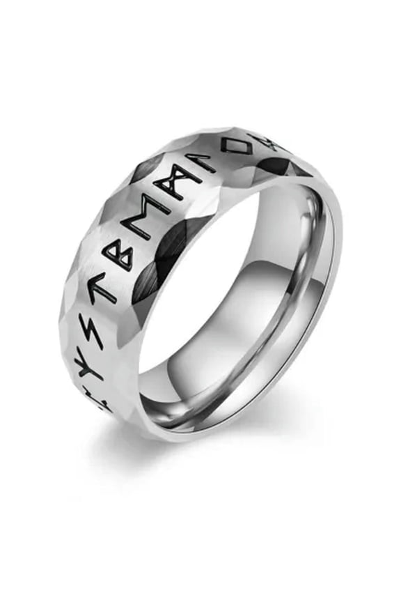 Viking Rings for Men Women Norse Raven Runes Vegvisir Compass Amulet Size 7-13-Silver-7