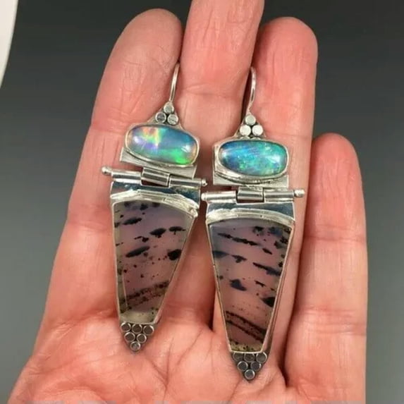 QQTDFG Vintage 925 Silver Plated Moonstone Earrings Women Wedding Drop Dangle Jewelry-#14