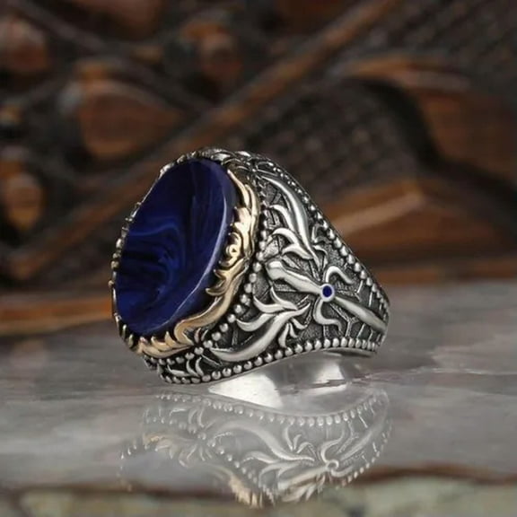 QQTDFG Vintage 925 Silver Rings Women Men Turquoise Rings Wedding Party Jewelry Gift-6-Blue
