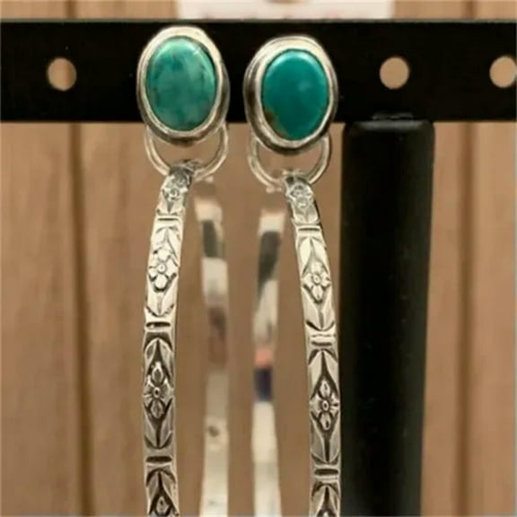 QQTDFG Vintage 925 Silver Turquoise Earrings Drop Dangle Stud Earrings Wedding Jewelry-#Green