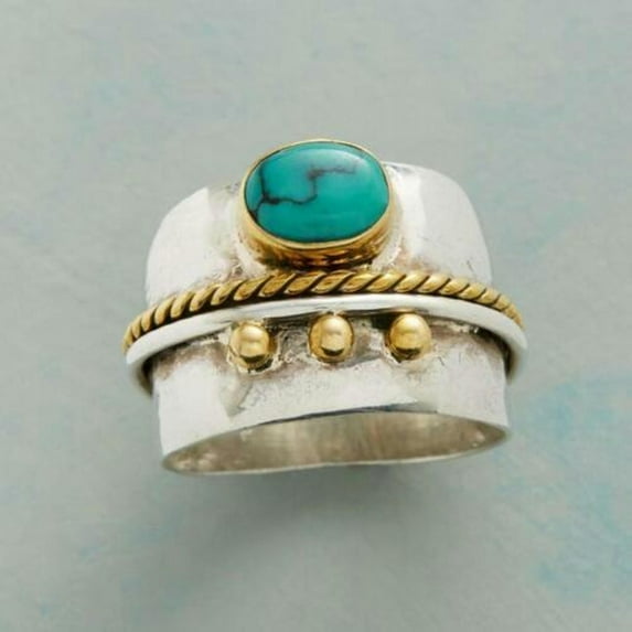 QQTDFG Vintage 925 Silver Turquoise Ring Women Man Wedding Party Gift Jewelry Size 6-10-#16-12