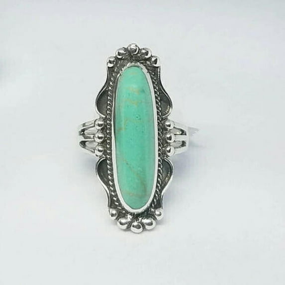 QQTDFG Vintage 925 Silver Turquoise Ring Women Man Wedding Party Gift Jewelry Size 6-10-#18-10