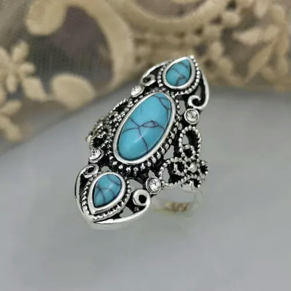 QQTDFG Vintage 925 Silver Turquoise Rings Women Wedding Party Jewelry Ring Gift Sz 6-10-6-#6