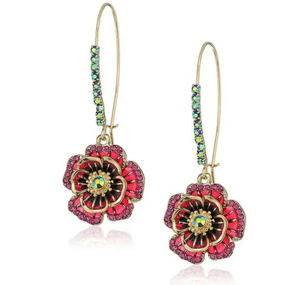 QQTDFG Vintage Flower 925 Silver Drop Earrings Gift Pretty Women Cubic Zirconia Jewelry-Silver