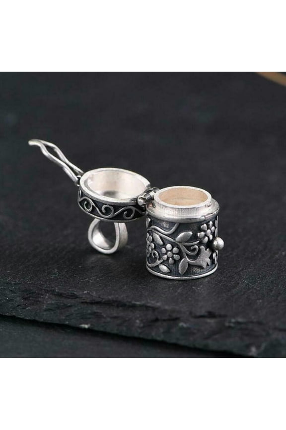 Vintage Sterling Silver Small Flower Ash Locket Prayer Box Pendant A2841-default