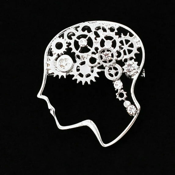 QQTDFG Vintage Style Crystal Steampunk Brain Human Head Brooch Pin New Fashion Gift-default