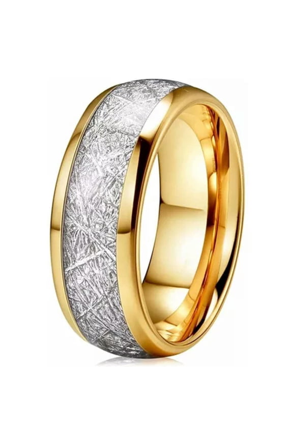 Vintage Tungsten Carbide Fashion Carbon Fibre Ring Wedding Band Meteorites-gold-7
