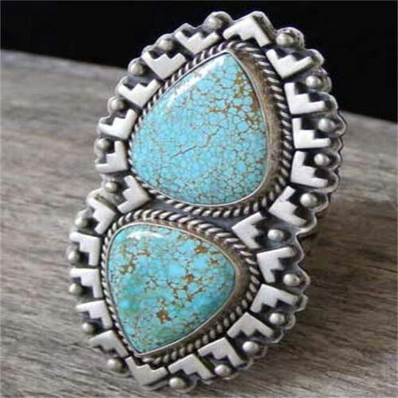 QQTDFG Vintage Turquoise 925 Silver Women Rings Wedding Party Jewelry Gifts Size 6-10-#6-10