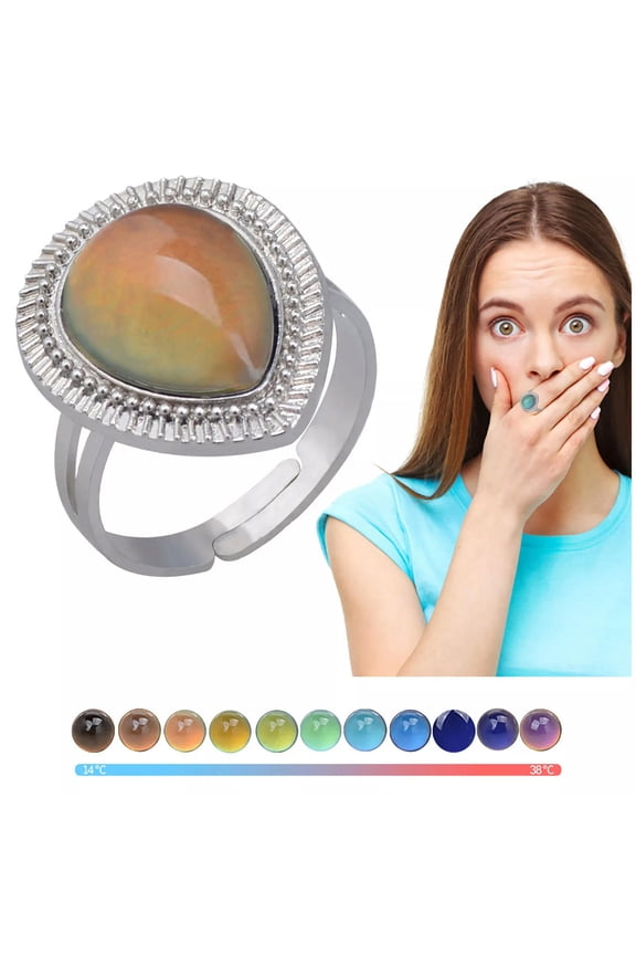 Water Drop Gemstone Temperature Sensitive Mood Color Changing Ring Gift For-default