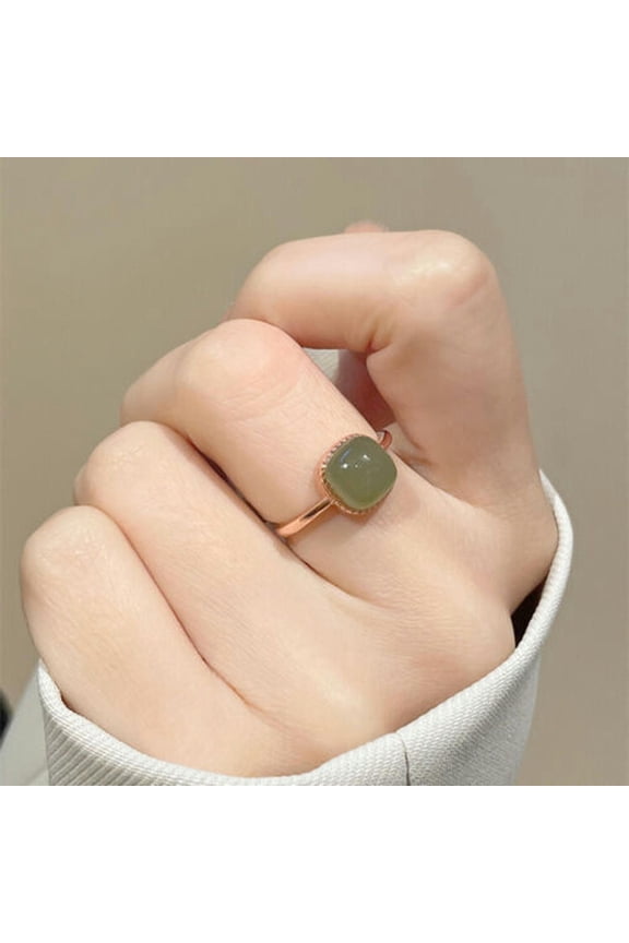 White Jade Rabbit Rings Jewelry Women Natural 18k Gold Plated Adjustable Ring-#3-Adjustable