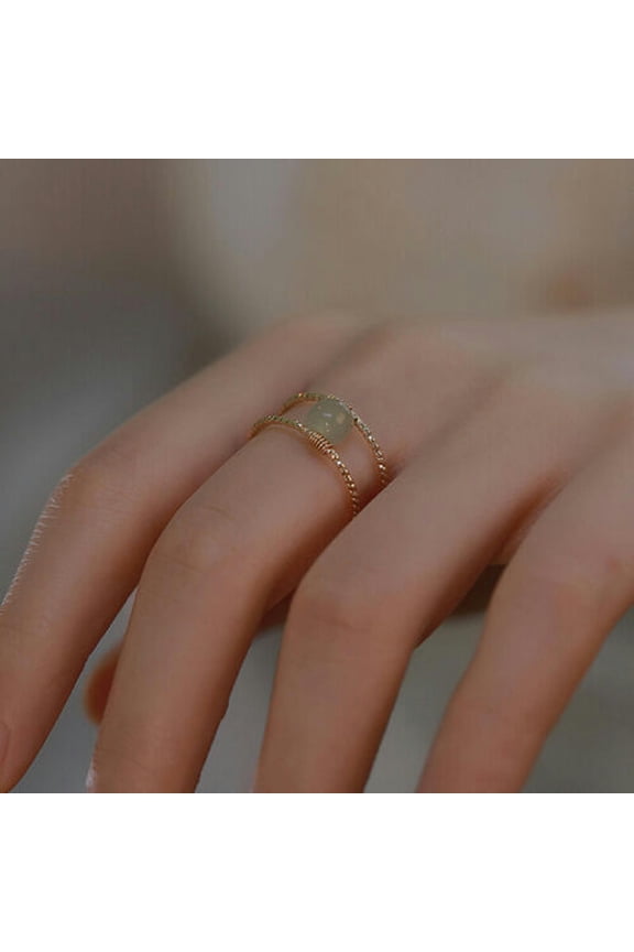 White Jade Rabbit Rings Jewelry Women Natural 18k Gold Plated Adjustable Ring-#5-Adjustable