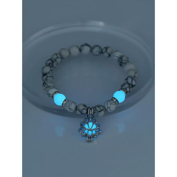 QQTDFG White Marble Pattern Glow In The Dark Flower Charm Beaded Bracelet Boho Crafted-default