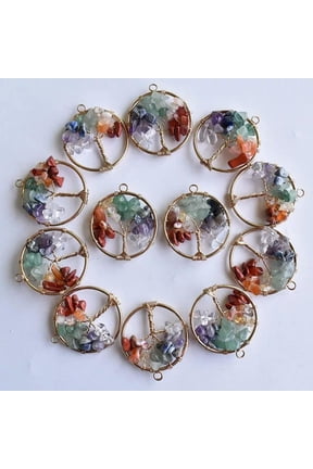 Wholesale 10pcs stone Tree of life 7 charka Crystal Pendants for jewelry marking-default