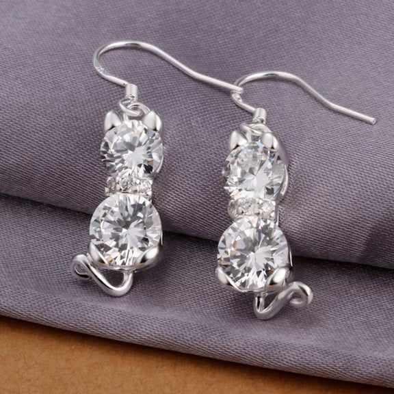 QQTDFG Wholesale 925 Sterling Solid Silver Drop Dangle Hook Earrings Cat Zirconia-default