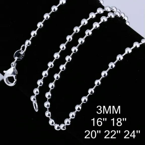 QQTDFG Wholesale 925 Sterling Solid silver 3MM Beads Chain Women Men Necklace 16-24inch-22inches