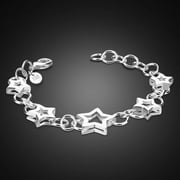 QQTDFG Wholesale 925Sterling Silver Fashion Five Stars Chains Bracelet For Women 8" -default