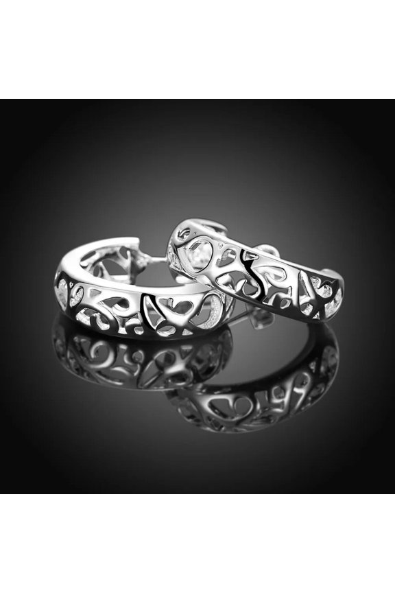 Wholesale 925Sterling Silver Hollow Flower Women's Fancy Earrings Hoop EY630-default