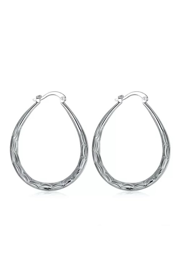 Wholesale HOT Jewelry 925 Sterling Silver Plated Carving "U" Hoop Dangle Earring-30*38MM