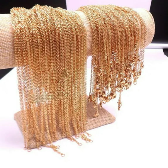 QQTDFG Wholesale In Bulk Lots Silver/Gold 316L Stainless Steel Rolo Oval Chain Necklace-Gold-20pcs-3.2mm wide-22 inch Necklace