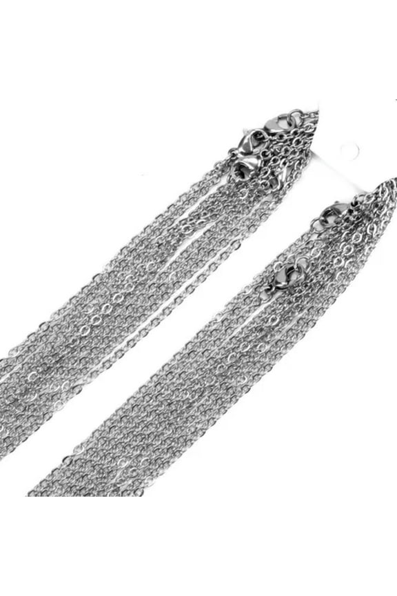 Wholesale In Bulk Lots Silver/Gold 316L Stainless Steel Rolo Oval Chain Necklace-Silver-50pcs-2mm wide-28 inch Necklace