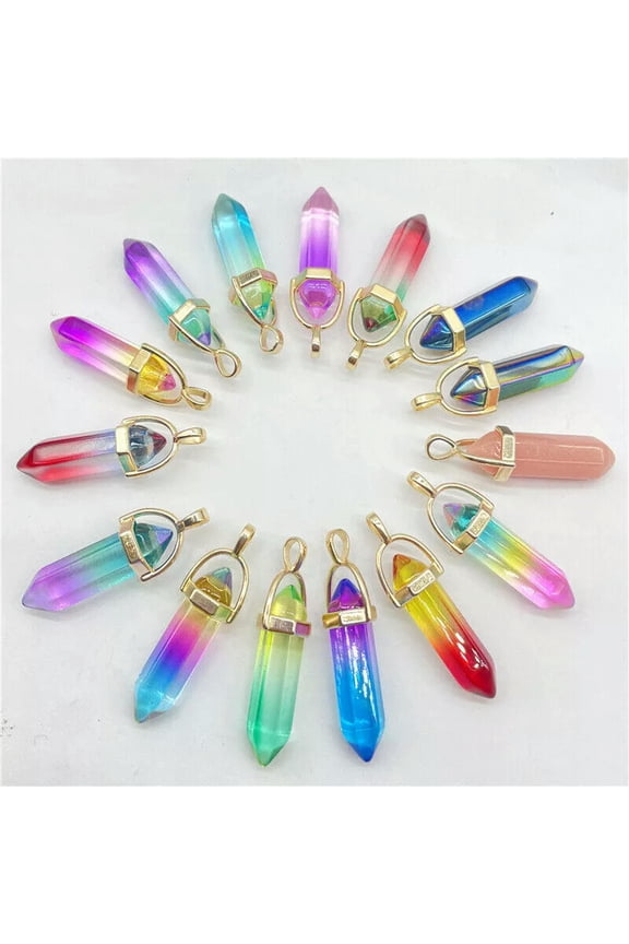 Wholesale Mixed Crystal 10pcs Hexagonal Column Stone Pendants for Jewelry Making-default