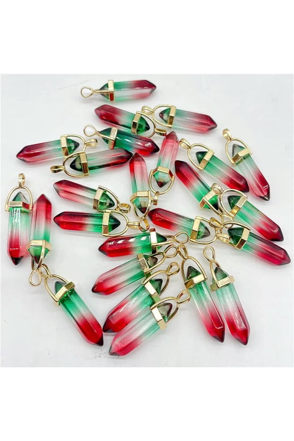 Wholesale Mixed Crystal 10pcs Hexagonal Column Stone Pendants for Jewelry Making-default