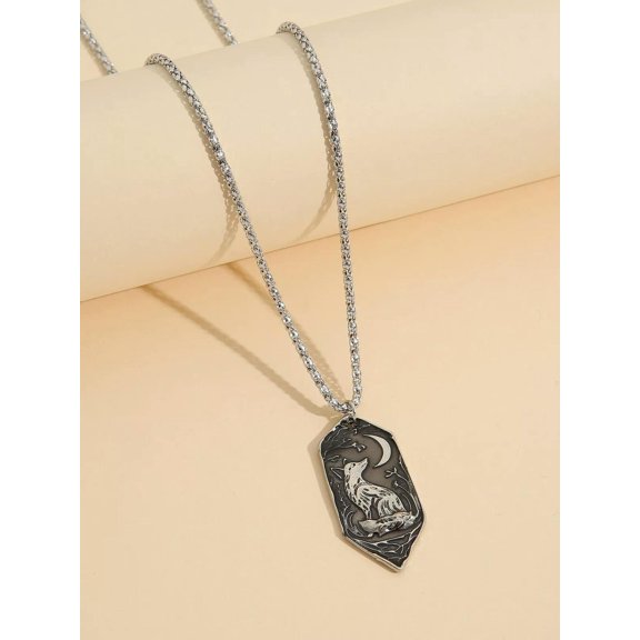 QQTDFG Wolf Detail Geometric Charm Necklace Bohemian Jewelry Vintage Style-default