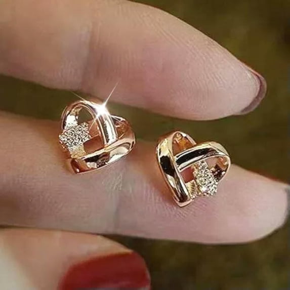 QQTDFG Women 925 Silver Gold Cubic Zirconia Heart Stud Earrings Wedding Jewelry Gifts-#1