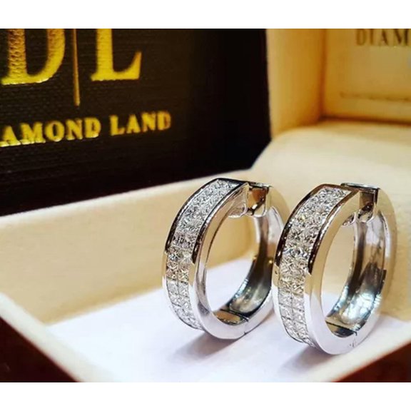 QQTDFG Women 925 Silver Gold Ear Drop Hoop Earrings Jewelry Cubic Zirconia Wedding Gift-#2