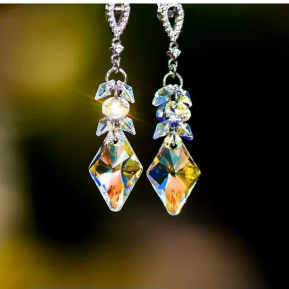 QQTDFG Women 925 Silver Long Tassel Crystal Ear Hook Earrings Dangle Wedding Jewelry-#14