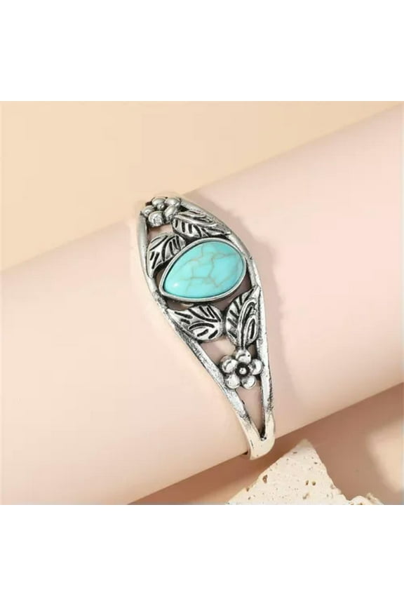 Women 925 Silver Tibetan Turquoise Open Bangle Cuff Bracelet Wedding Jewelry-#9