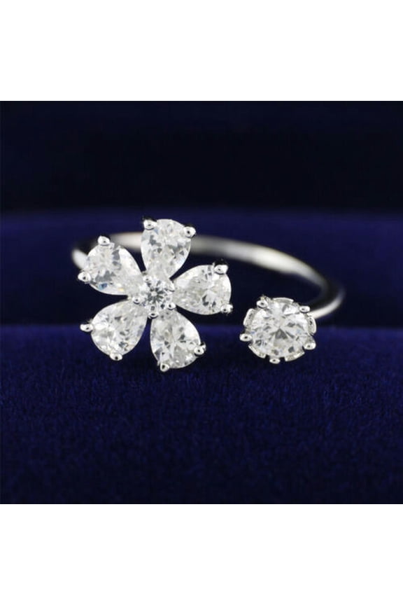 Women 925 Sterling Silver Sparking Crysstal Flower Open Ring A3459-6