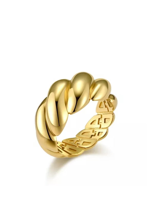 Women Croissant Braided Twisted Chunky Dome Ring Stacking Band Statement Wedding-Gold-10
