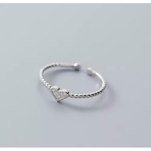 QQTDFG Women Cute Love Heart Pinkie Ring 925 Sterling Silver CZ Dainty Thin Band A3158-Silver