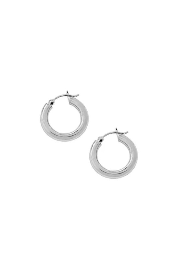 Women Jewelry 925 Sterling Silver Smooth Round Tube Hinged Hoop Earrings F0326-Silver - 22mm