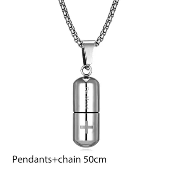 QQTDFG Women Men Hollow Pill Necklace Stainless Steel Drift Bottle Pendant-silver-pendant
