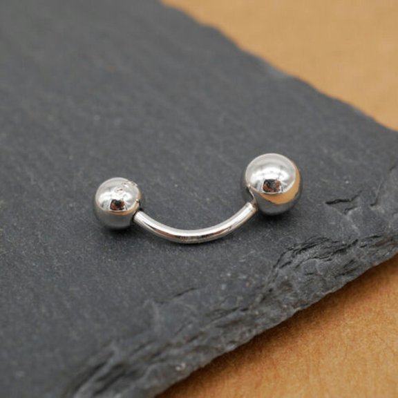 QQTDFG Women Sterling Silver Barbell Double Balls Belly Bar Botton Ring Piercing A4307-1 piece