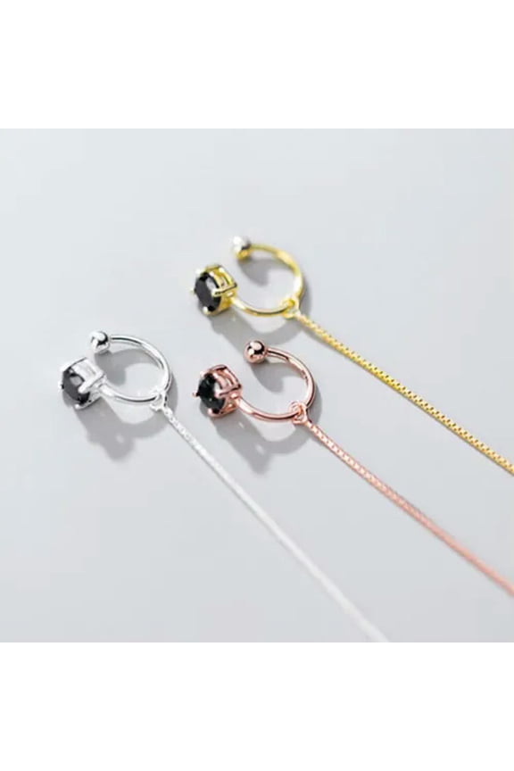 Women Sterling Silver CZ Ear Cuff Threader Ear Thread Through Earring A1012-Gold-White - 1 single earring
