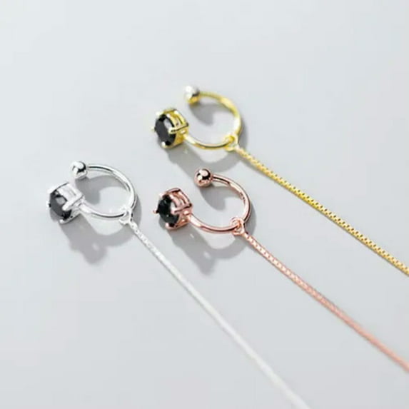 QQTDFG Women Sterling Silver CZ Ear Cuff Threader Ear Thread Through Earring A1012-Silver-White - 1 pair