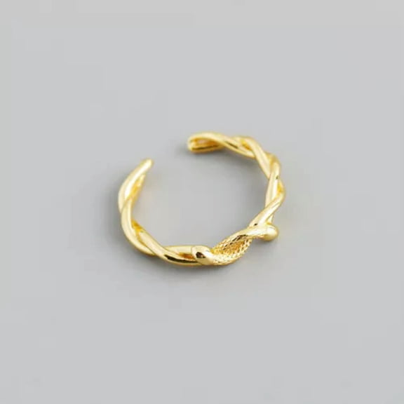 QQTDFG Women Sterling Silver Entangled Snake Twisted Thin Band Open Ring F1264-Gold-6.5