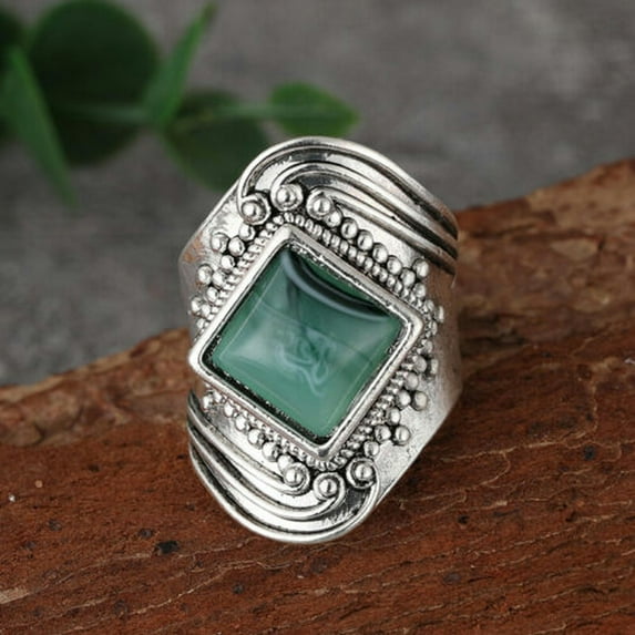QQTDFG Women Vintage 925 Silver Turquoise Rings Wedding Party Jewelry Gifts Size 6-10-#7-7