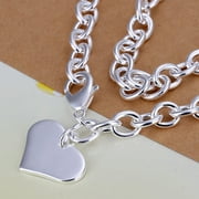 QQTDFG Womens Jewelry 925Sterling Silver Flat Heart Pendant Necklace 8MM 18" NY251-default