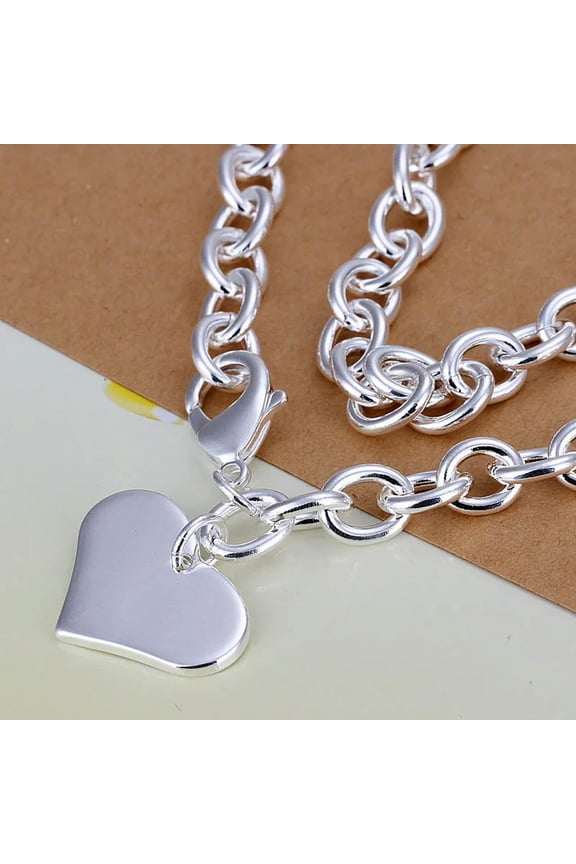 Women's Jewelry 925Sterling Silver Flat Heart Pendant Necklace 8MM 18" NY251-default