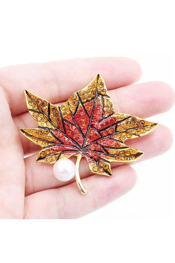 Women's Pearl Enamel Crystal Maple Marijuana Leaf Charm Brooch Pin Jewelry Gift-default