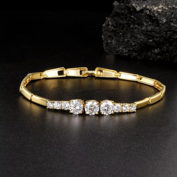 QQTDFG Womens 18K Yellow Gold Plated Round Zircon Watch Buckle Chains Bracelet 6mm 7.5"-default