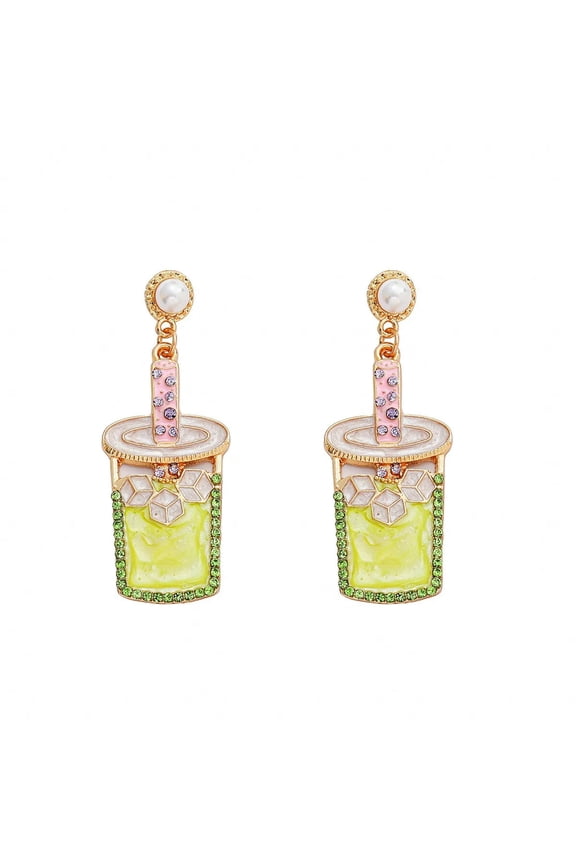 Womens Enamel Crystal Pearl Milk Tea Drink Cup Eardrop Dangle Earrings Gift-default