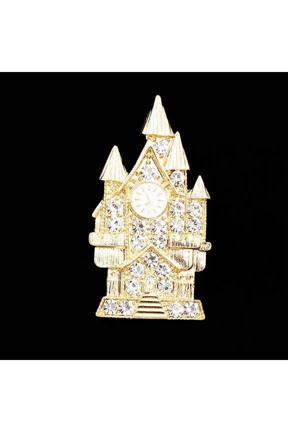 Womens Jewelry Enamel Crystal Clock Castle Church Brooch Pin Gift-default